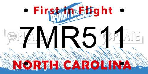 7MR511 North Carolina License Plate