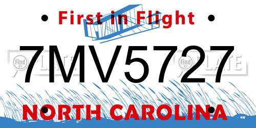 7MV5727 North Carolina License Plate