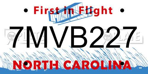 7MVB227 North Carolina License Plate