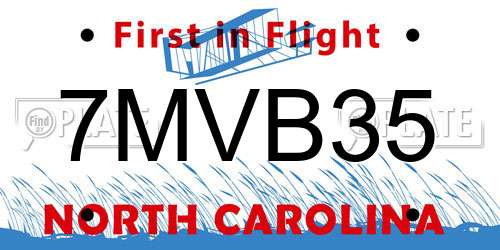 7MVB35 North Carolina License Plate