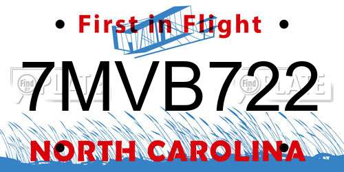 7MVB722 North Carolina License Plate