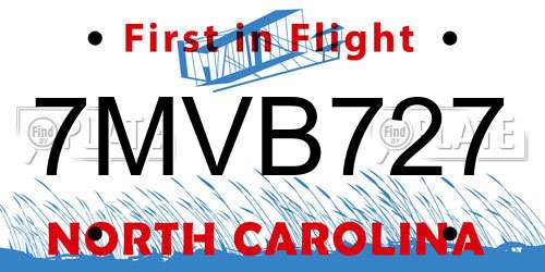 7MVB727 North Carolina License Plate