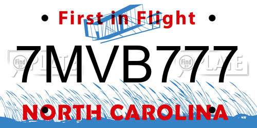 7MVB777 North Carolina License Plate