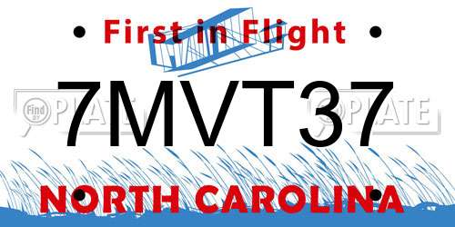 7MVT37 North Carolina License Plate