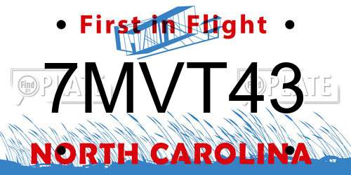7MVT43 North Carolina License Plate