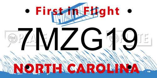 7MZG19 North Carolina License Plate