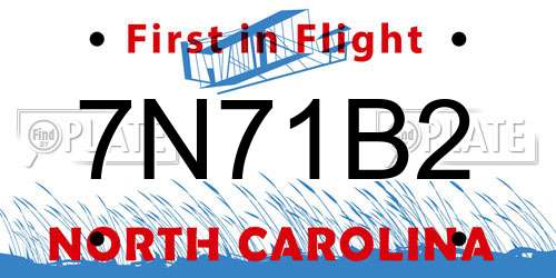 7N71B2 North Carolina License Plate