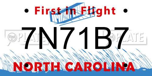 7N71B7 North Carolina License Plate