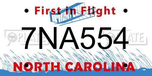 7NA554 North Carolina License Plate