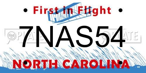 7NAS54 North Carolina License Plate