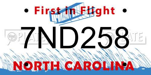 7ND258 North Carolina License Plate