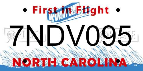 7NDV095 North Carolina License Plate