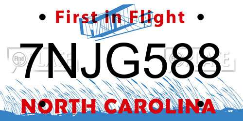 7NJG588 North Carolina License Plate