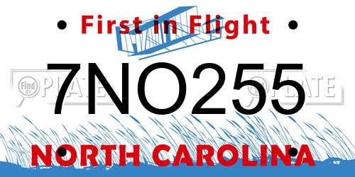 7NO255 North Carolina License Plate