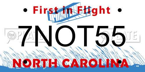 7NOT55 North Carolina License Plate