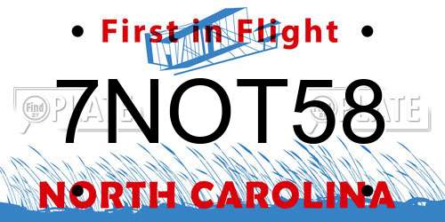 7NOT58 North Carolina License Plate