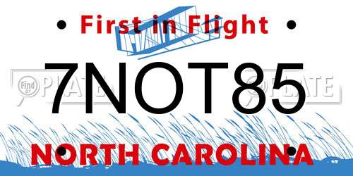 7NOT85 North Carolina License Plate