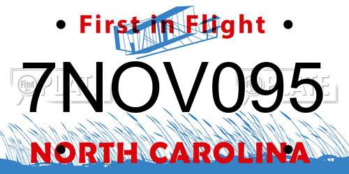 7NOV095 North Carolina License Plate