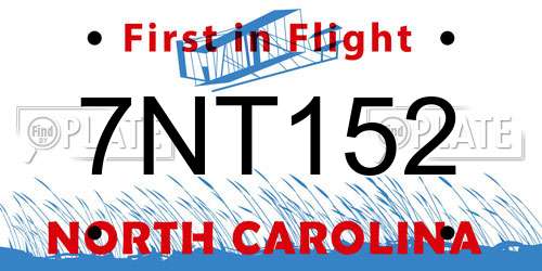 7NT152 North Carolina License Plate
