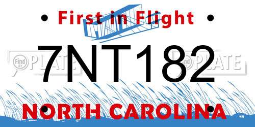7NT182 North Carolina License Plate