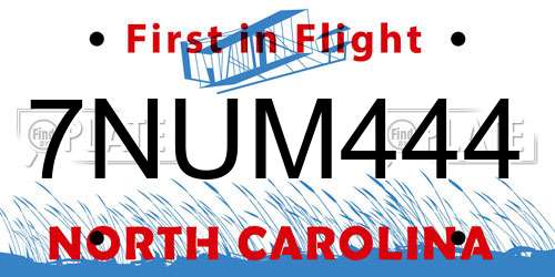 7NUM444 North Carolina License Plate