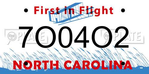 7O04O2 North Carolina License Plate