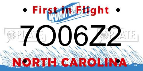 7O06Z2 North Carolina License Plate