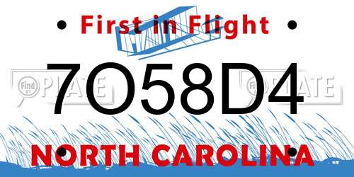 7O58D4 North Carolina License Plate