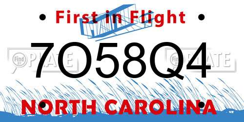 7O58Q4 North Carolina License Plate