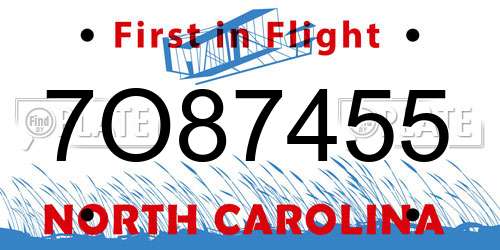 7O87455 North Carolina License Plate