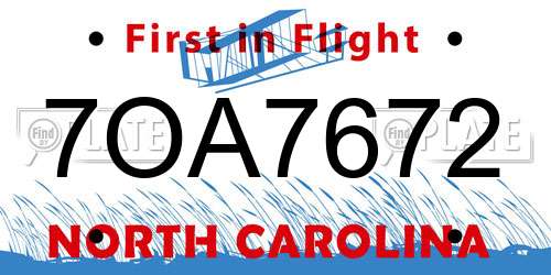 7OA7672 North Carolina License Plate