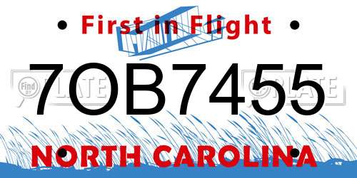 7OB7455 North Carolina License Plate