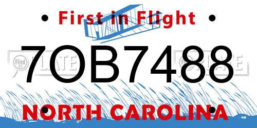 7OB7488 North Carolina License Plate