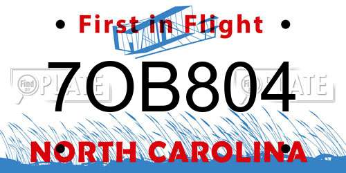 7OB804 North Carolina License Plate