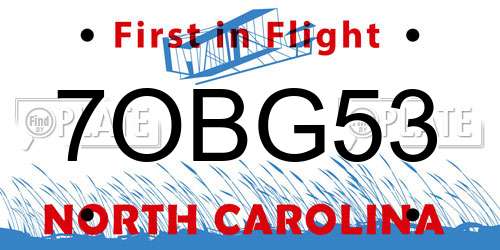 7OBG53 North Carolina License Plate