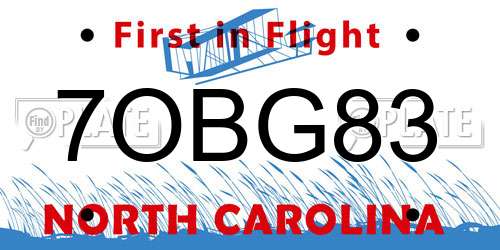 7OBG83 North Carolina License Plate