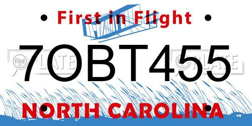 7OBT455 North Carolina License Plate