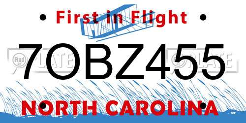 7OBZ455 North Carolina License Plate
