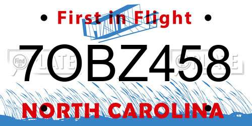 7OBZ458 North Carolina License Plate