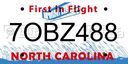 7OBZ488 North Carolina License Plate