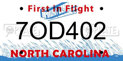 7OD402 North Carolina License Plate