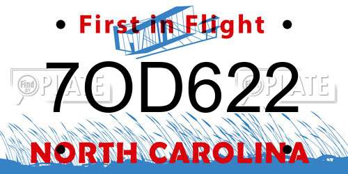 7OD622 North Carolina License Plate