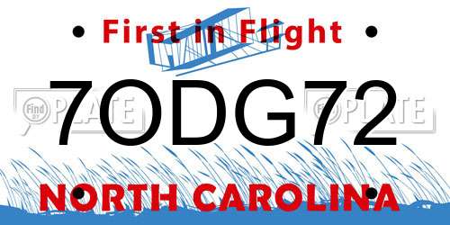 7ODG72 North Carolina License Plate