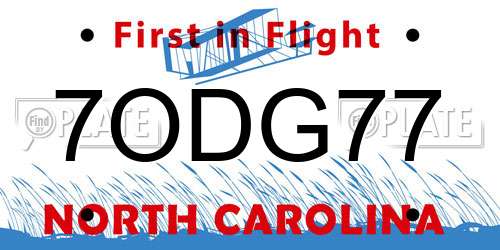 7ODG77 North Carolina License Plate