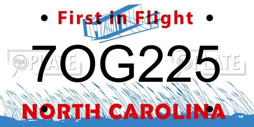 7OG225 North Carolina License Plate