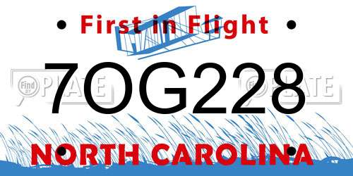 7OG228 North Carolina License Plate