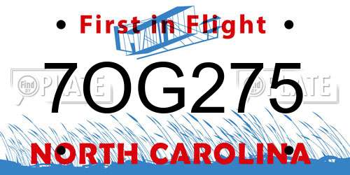 7OG275 North Carolina License Plate