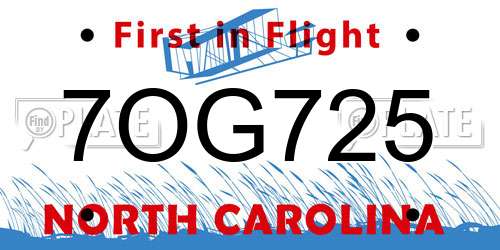 7OG725 North Carolina License Plate