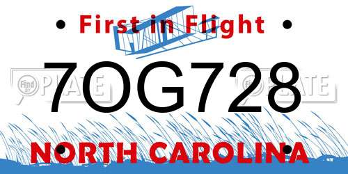 7OG728 North Carolina License Plate