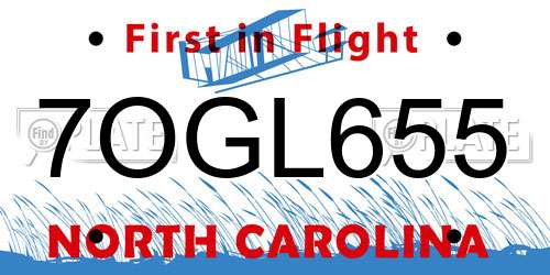 7OGL655 North Carolina License Plate